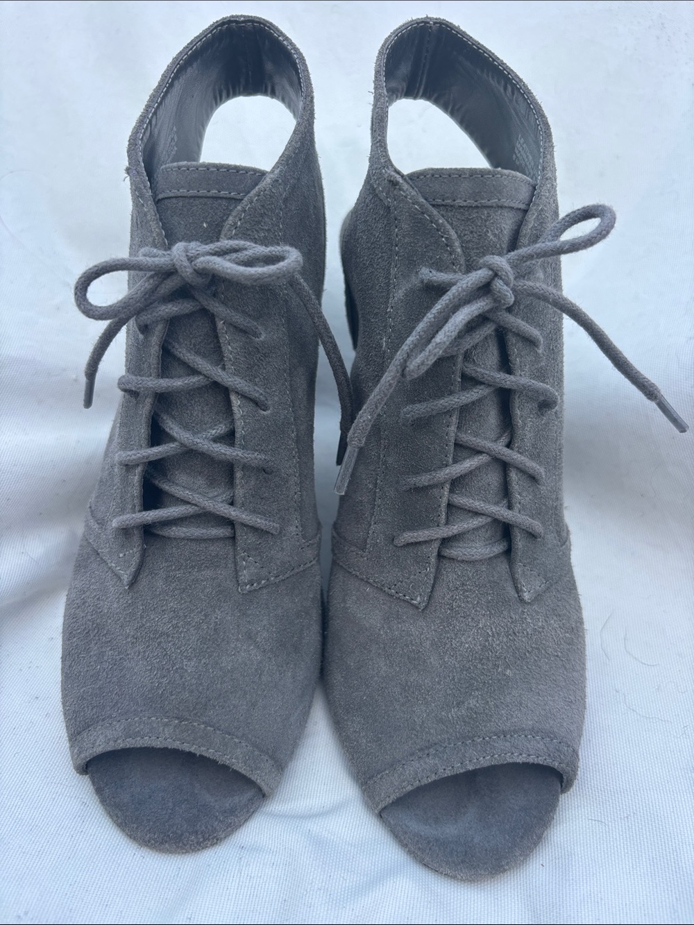 LOFT Gray Suede Lace-Up Peep Toe Heels